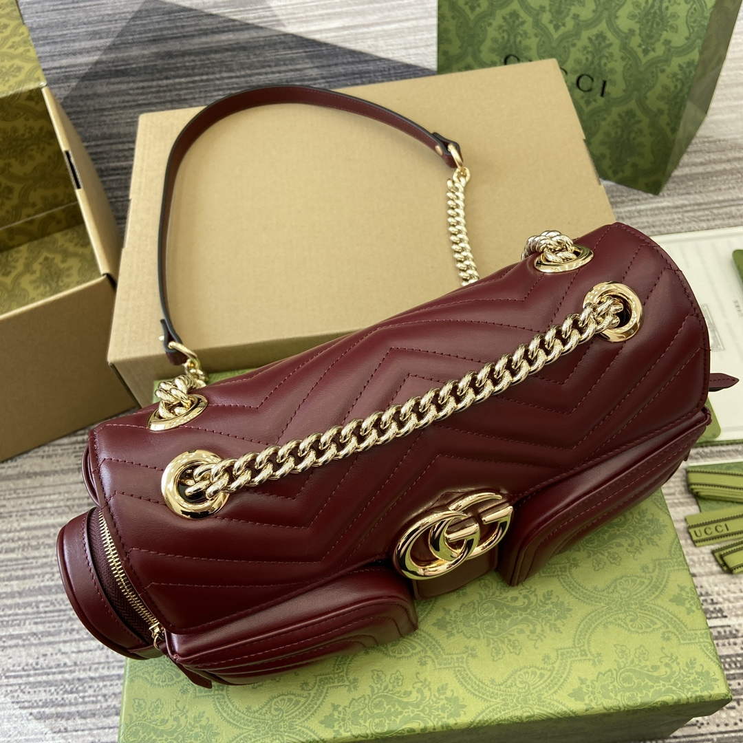 Gucci 795228 GG Marmont Small Multi Pocket Bag Wine red