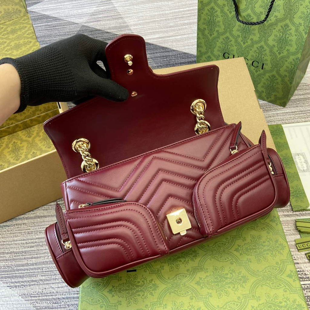 Gucci 795228 GG Marmont Small Multi Pocket Bag Wine red