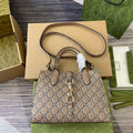 Gucci 795349 Small Tote Bag With Hook Closure Taupe and multicolour leather