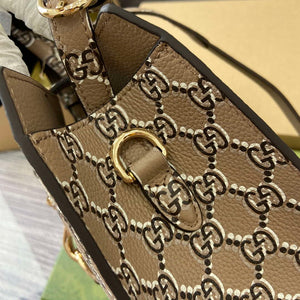 Gucci 795349 Small Tote Bag With Hook Closure Taupe and multicolour leather - Default Title - View 6