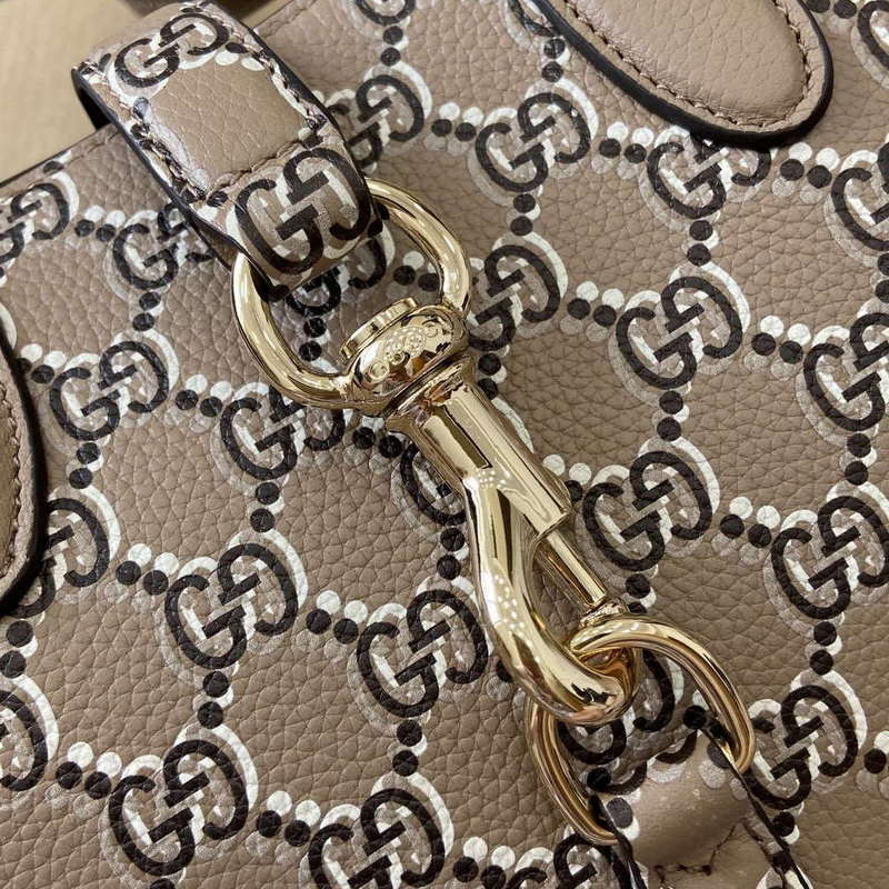 Gucci 795349 Small Tote Bag With Hook Closure Taupe and multicolour leather - Default Title - View 8