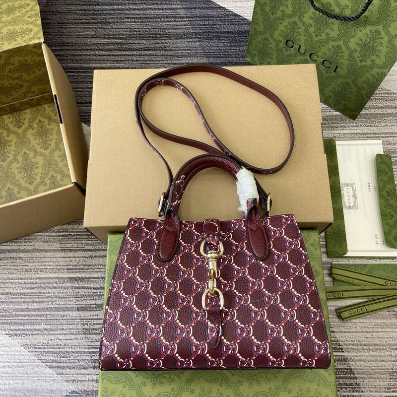 Gucci 795349 Small Tote Bag With Hook Closure Wine red and multicolour leather - Default Title - View 1