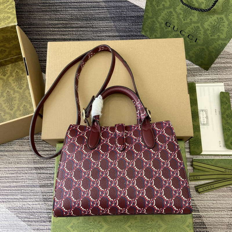 Gucci 795349 Small Tote Bag With Hook Closure Wine red and multicolour leather - Default Title - View 2