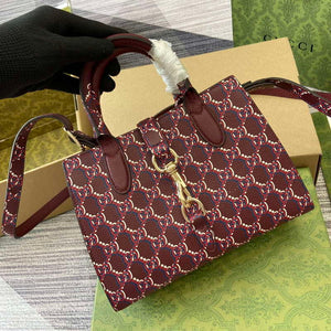 Gucci 795349 Small Tote Bag With Hook Closure Wine red and multicolour leather - Default Title - View 4