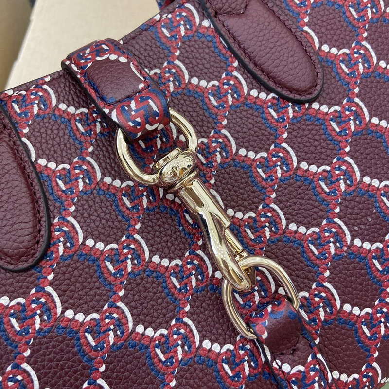 Gucci 795349 Small Tote Bag With Hook Closure Wine red and multicolour leather