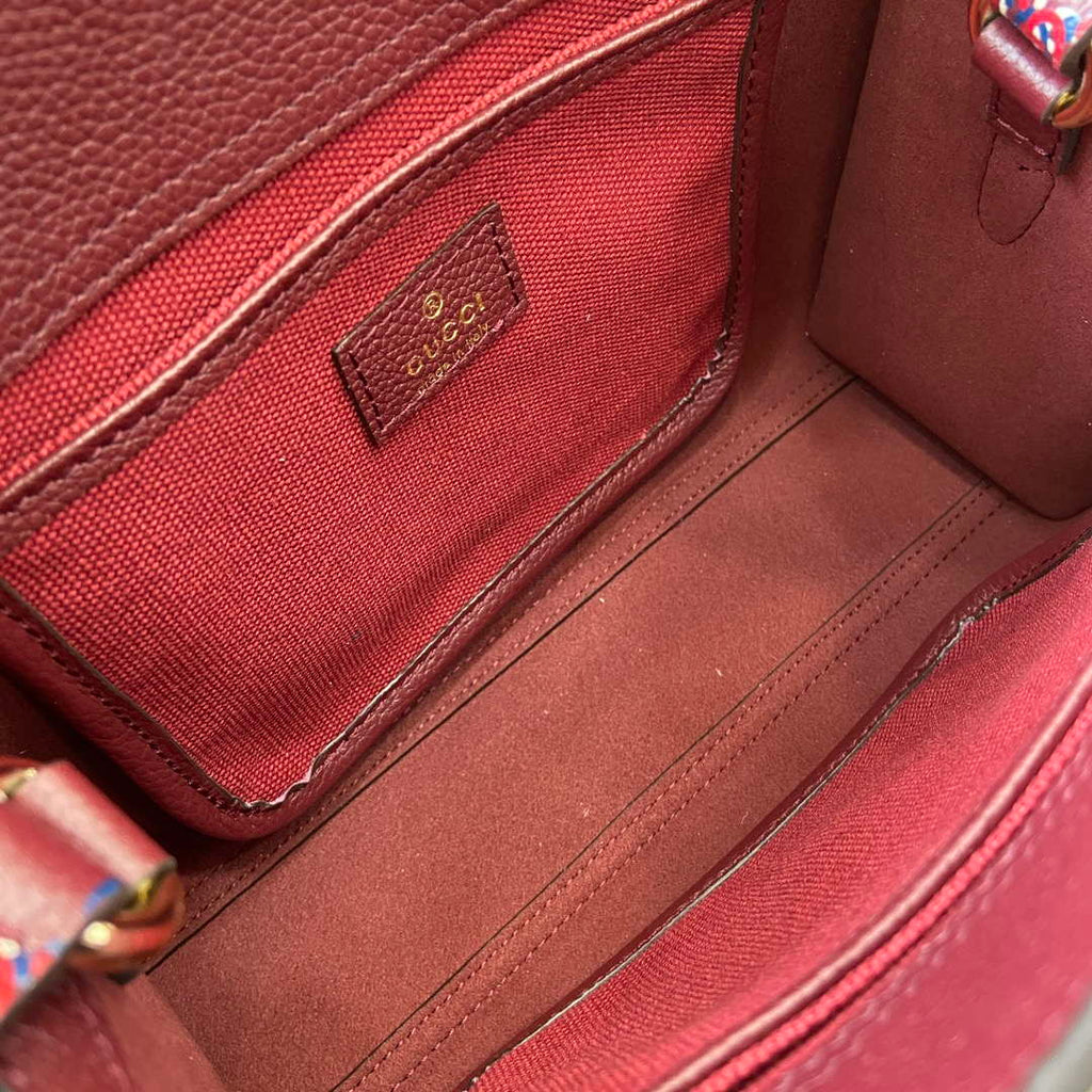 Gucci 795349 Small Tote Bag With Hook Closure Wine red and multicolour leather