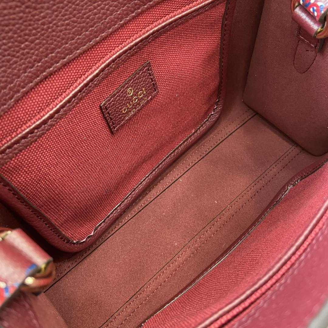 Gucci 795349 Small Tote Bag With Hook Closure Wine red and multicolour leather