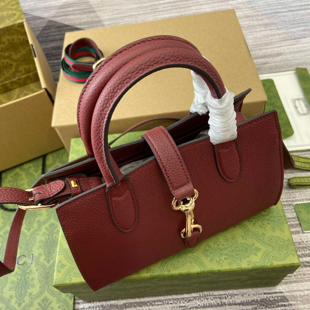 Gucci 795349 Small Tote Bag With Hook Closure Wine red