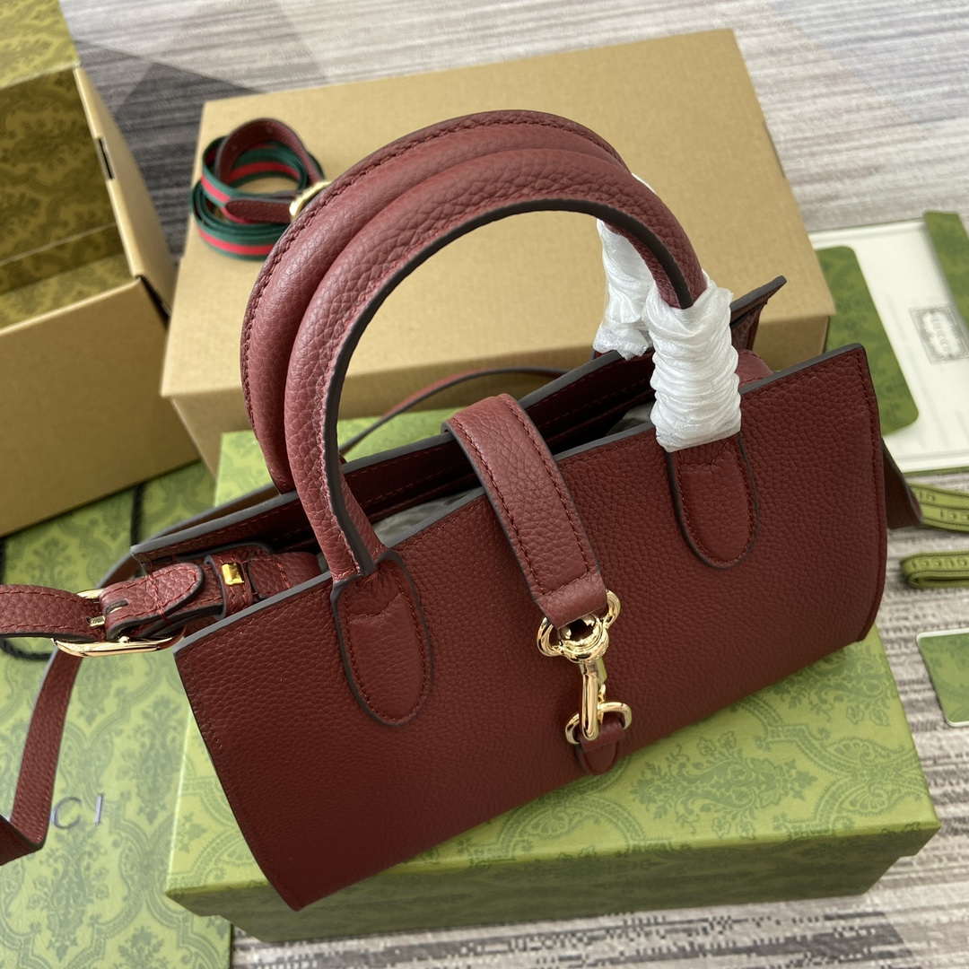 Gucci 795349 Small Tote Bag With Hook Closure Wine red