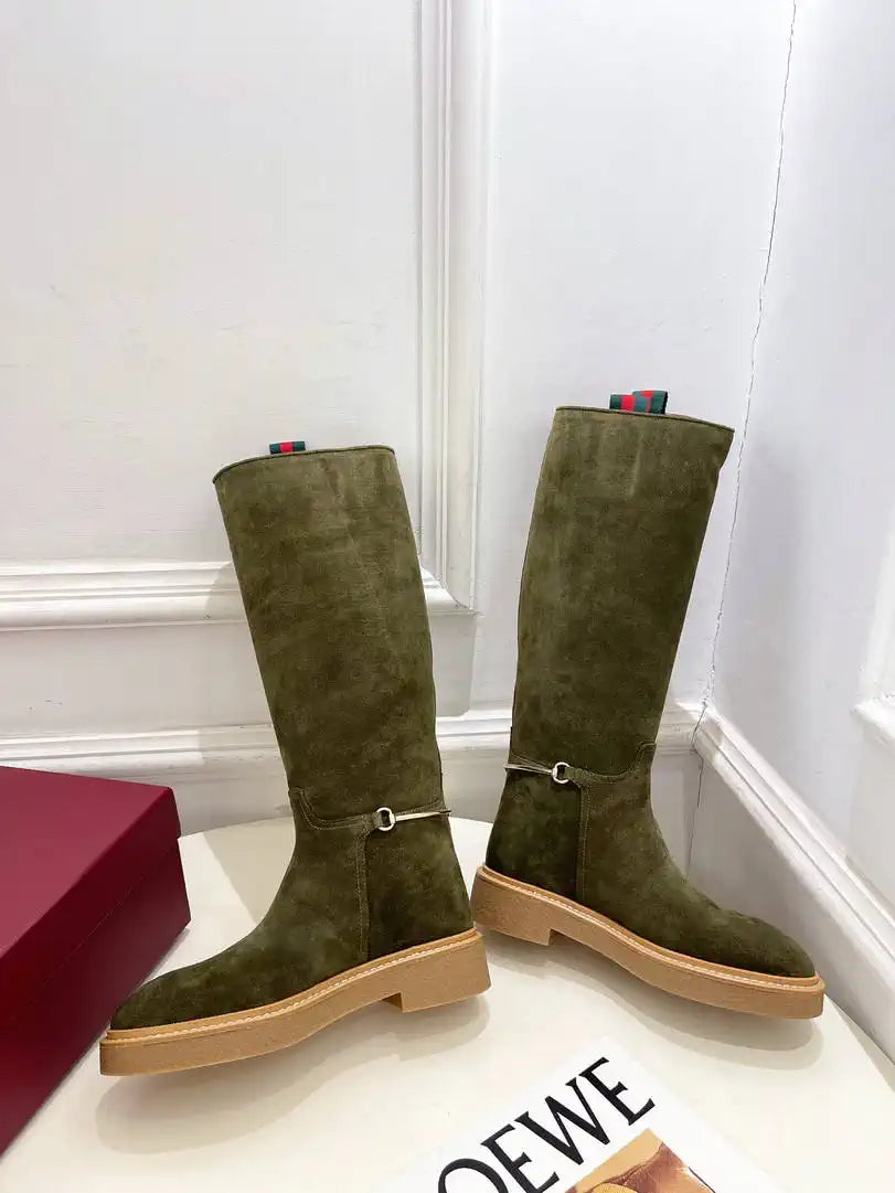 Gucci 805312 Women Boots with slim Horsebit Suede Leather G77393
