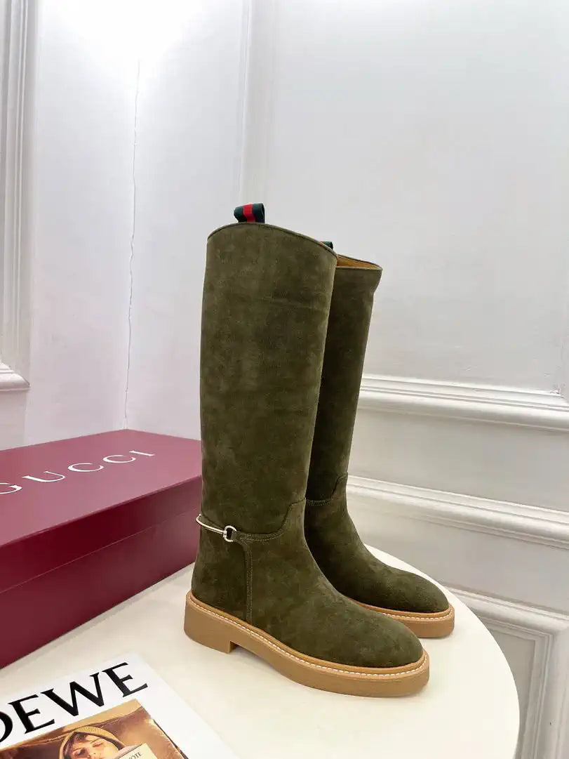 Gucci 805312 Women Boots with slim Horsebit Suede Leather G77393