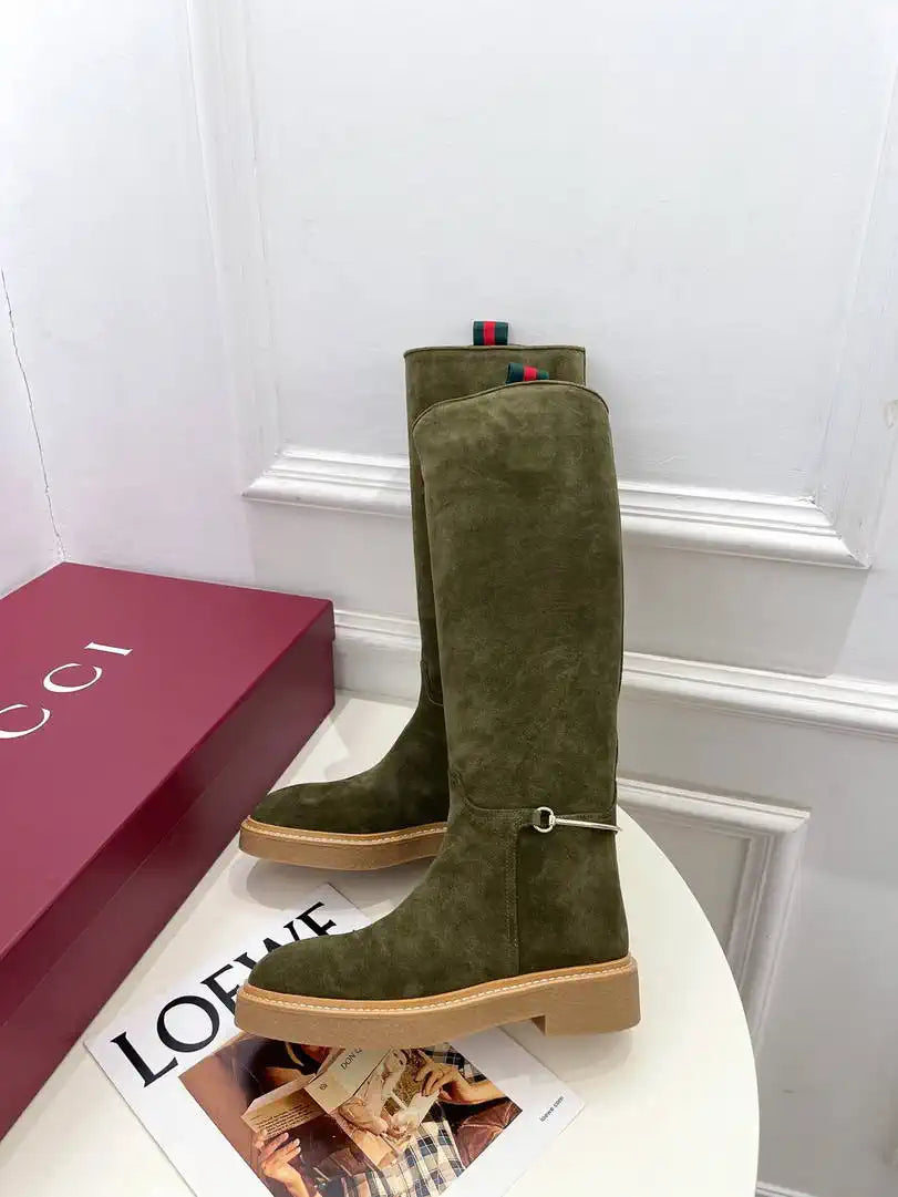 Gucci 805312 Women Boots with slim Horsebit Suede Leather G77393