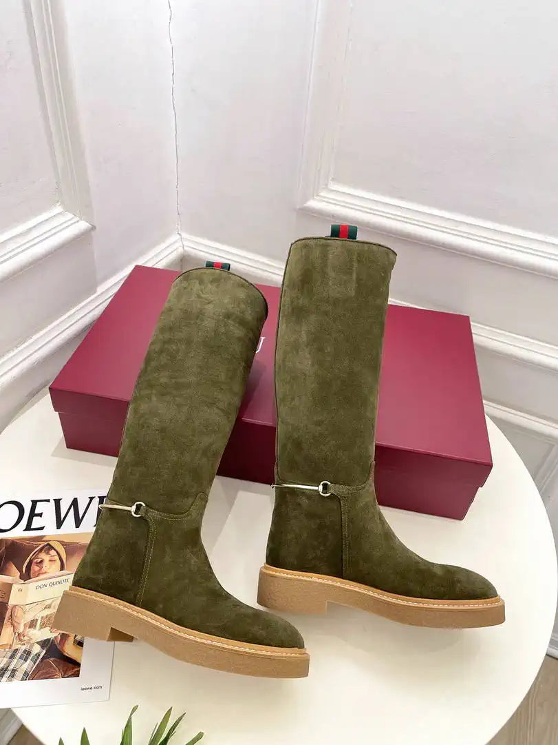 Gucci 805312 Women Boots with slim Horsebit Suede Leather G77393