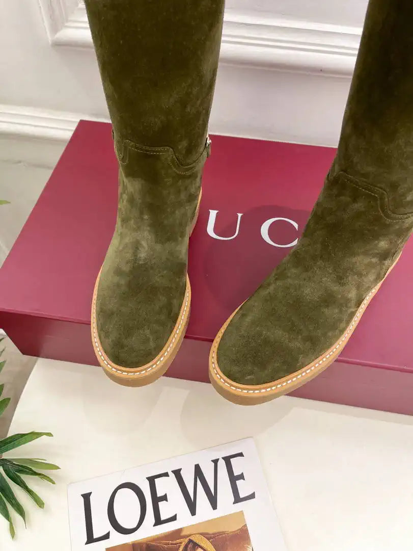 Gucci 805312 Women Boots with slim Horsebit Suede Leather G77393