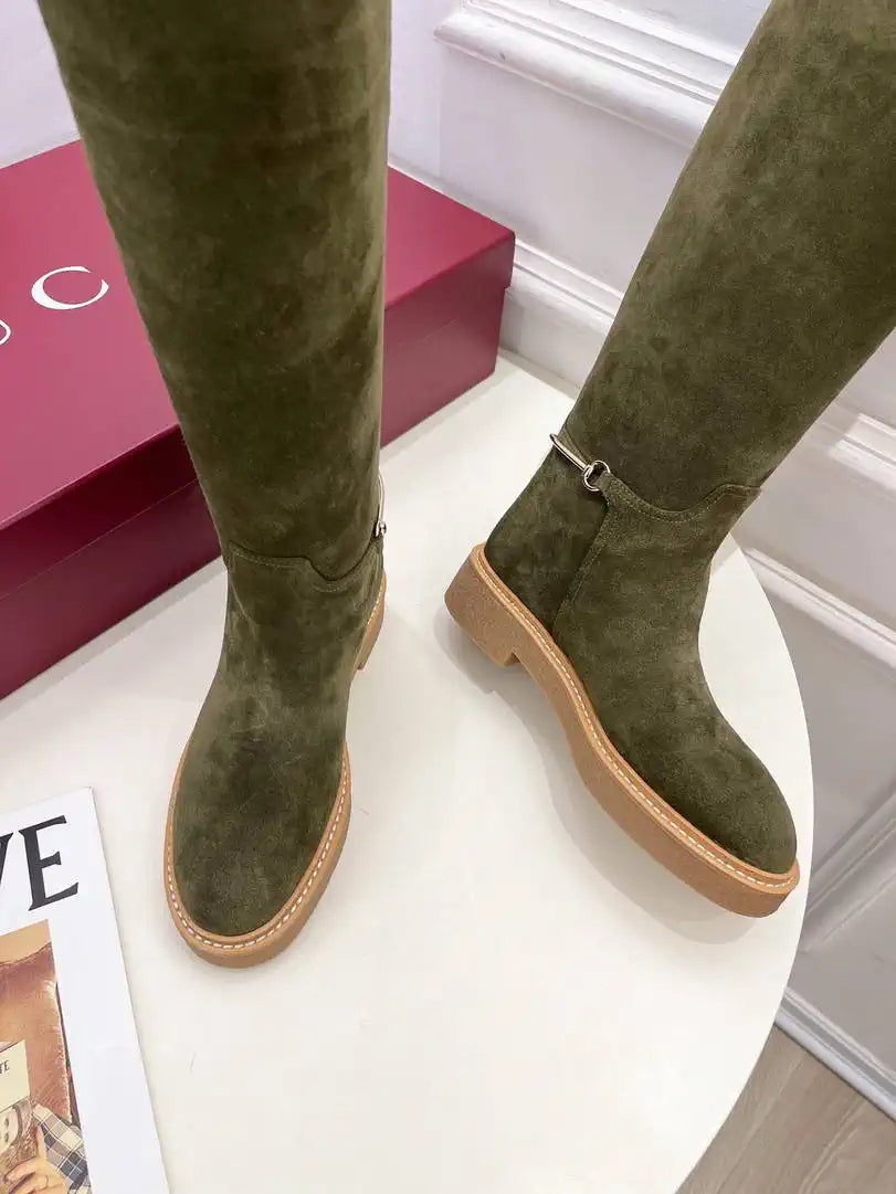 Gucci 805312 Women Boots with slim Horsebit Suede Leather G77393