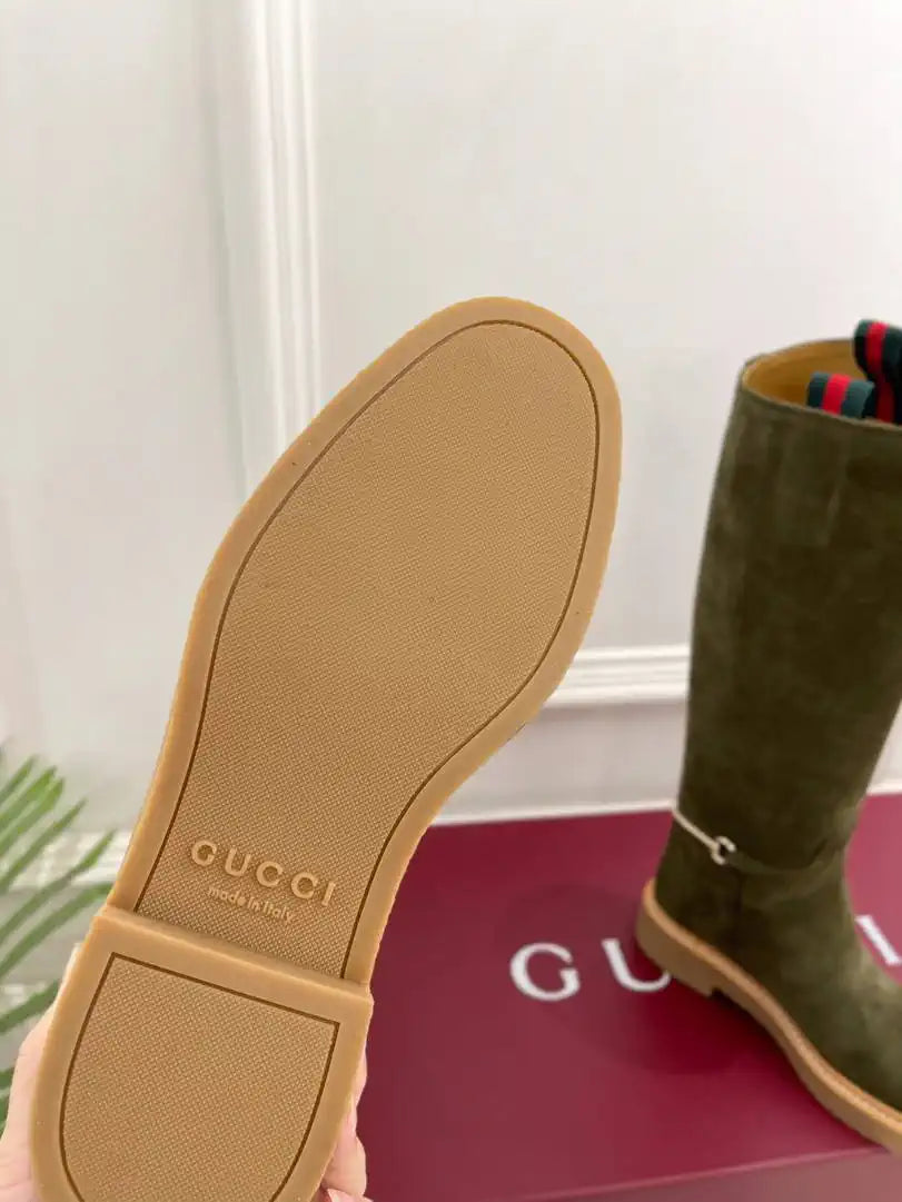 Gucci 805312 Women Boots with slim Horsebit Suede Leather G77393