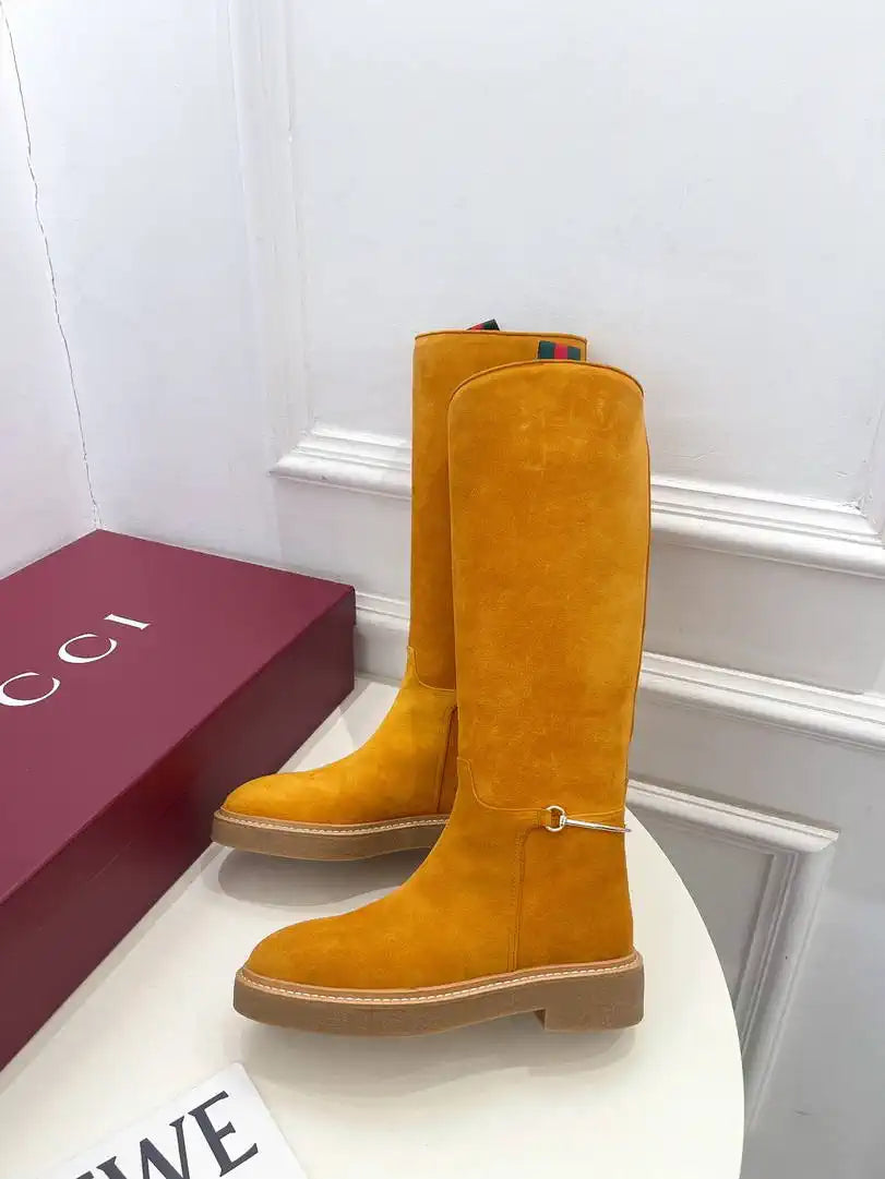 Gucci 805312 Women Boots with slim Horsebit Suede Leather G77394