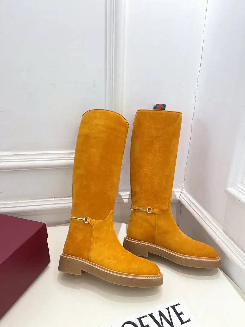 Gucci 805312 Women Boots with slim Horsebit Suede Leather G77394