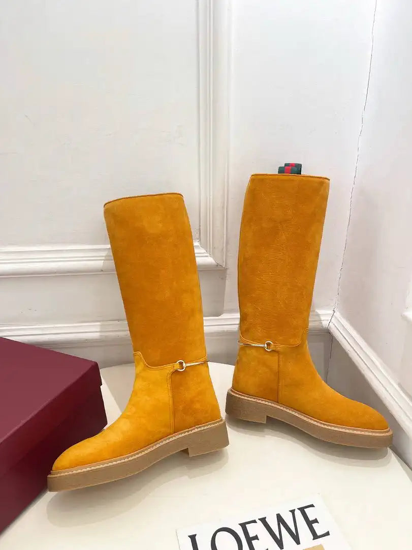 Gucci 805312 Women Boots with slim Horsebit Suede Leather G77394