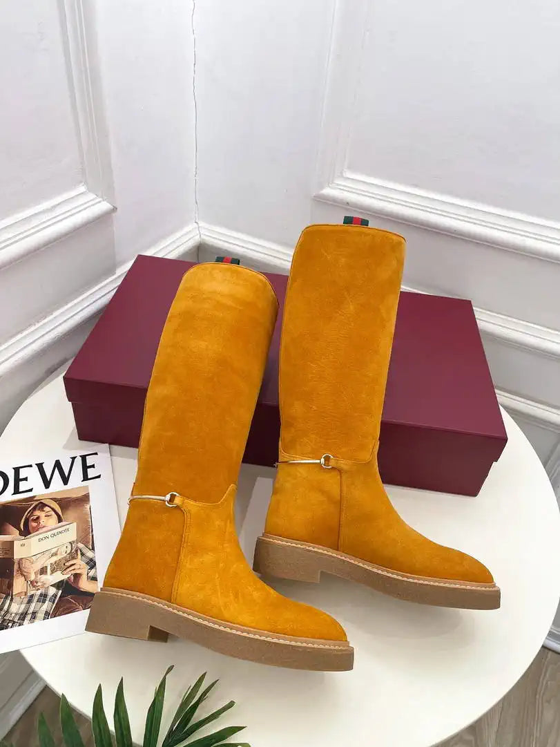 Gucci 805312 Women Boots with slim Horsebit Suede Leather G77394