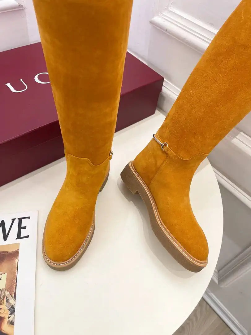 Gucci 805312 Women Boots with slim Horsebit Suede Leather G77394