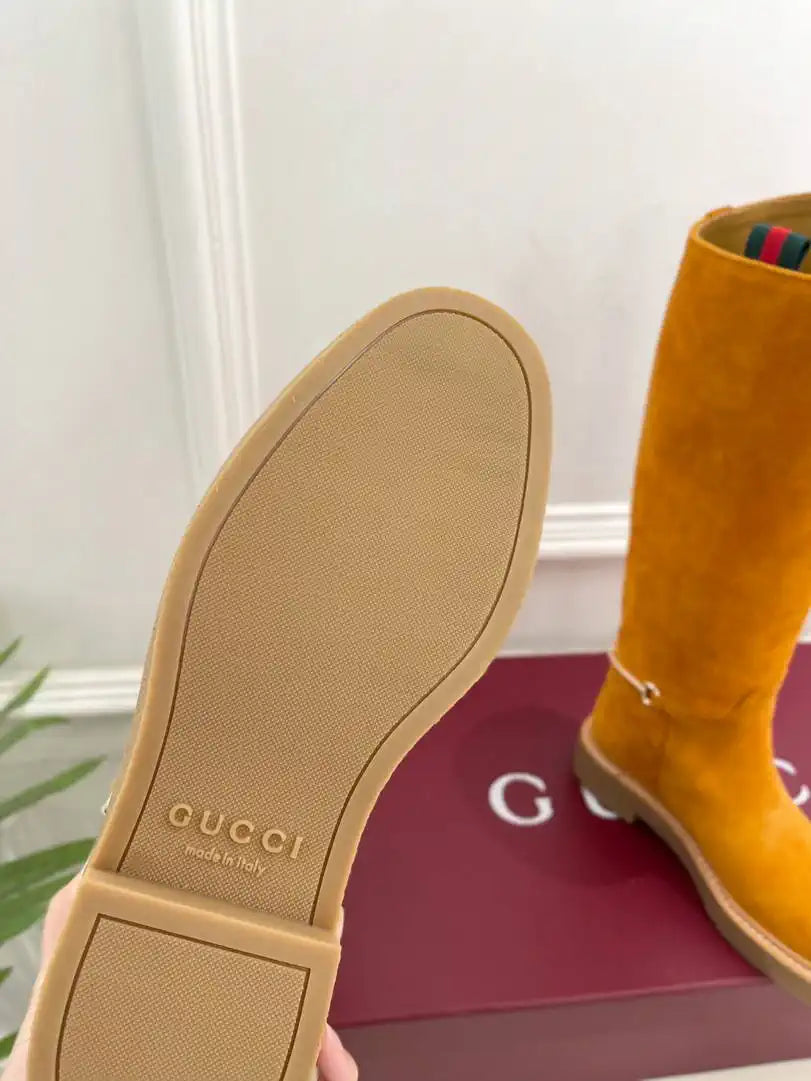 Gucci 805312 Women Boots with slim Horsebit Suede Leather G77394