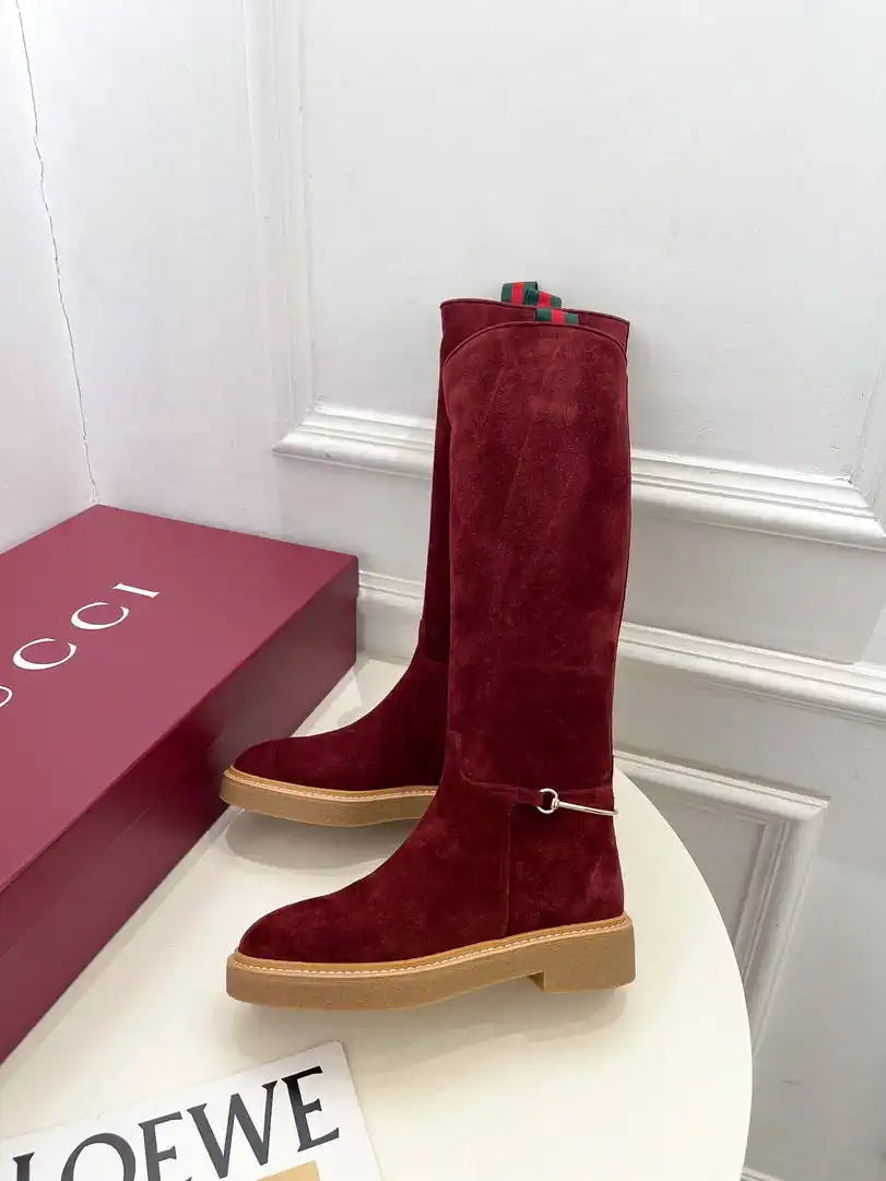 Gucci 805312 Women Boots with slim Horsebit Suede Leather G77395