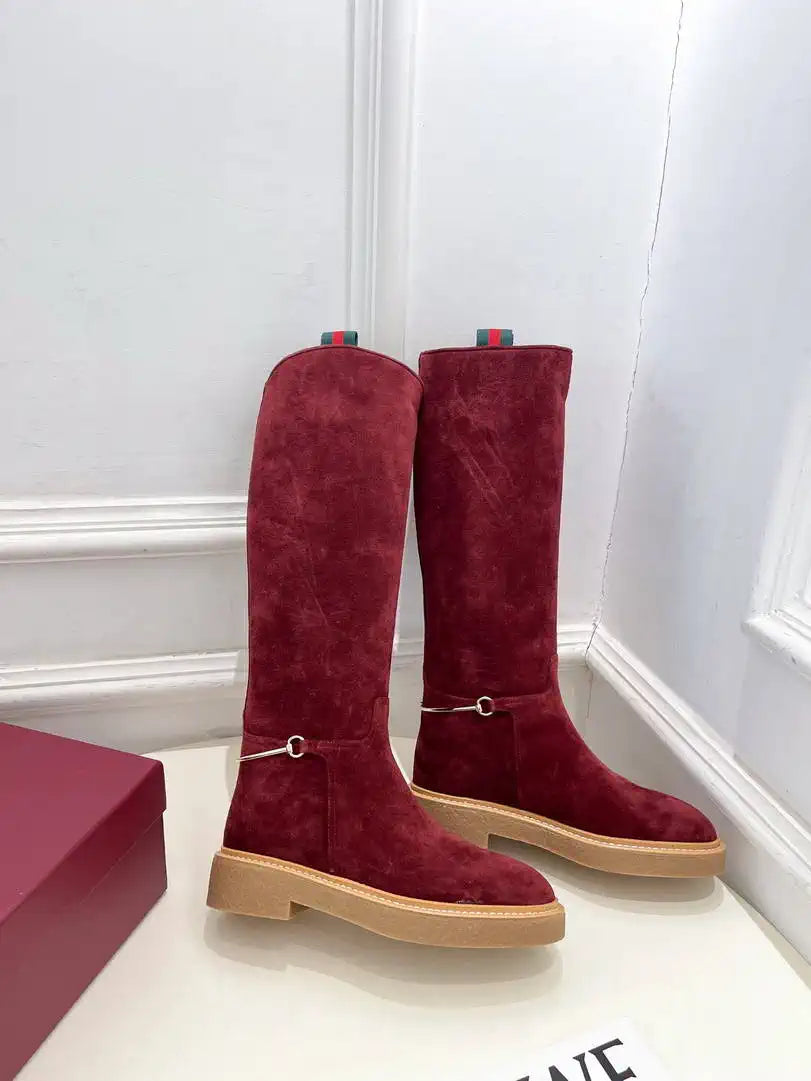 Gucci 805312 Women Boots with slim Horsebit Suede Leather G77395