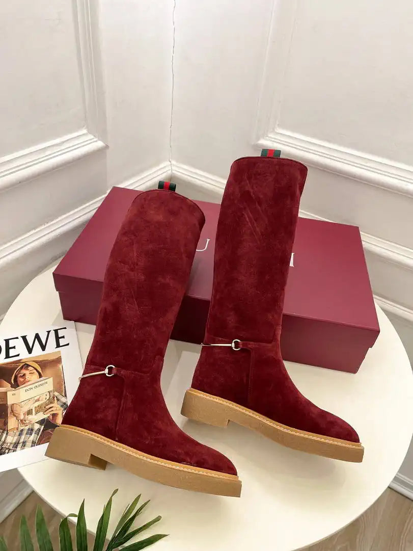 Gucci 805312 Women Boots with slim Horsebit Suede Leather G77395