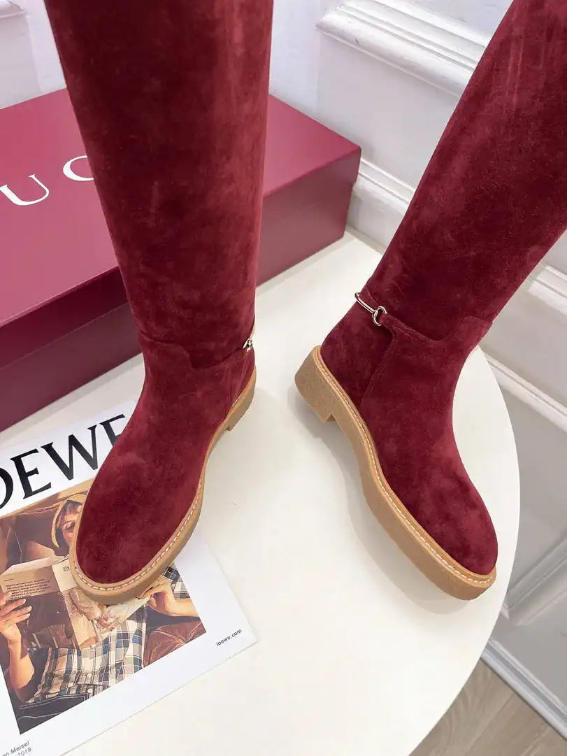 Gucci 805312 Women Boots with slim Horsebit Suede Leather G77395
