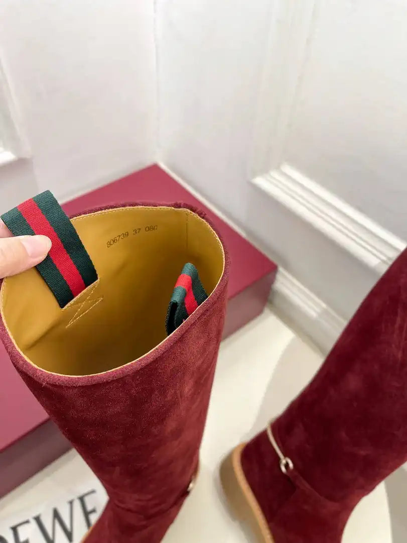 Gucci 805312 Women Boots with slim Horsebit Suede Leather G77395