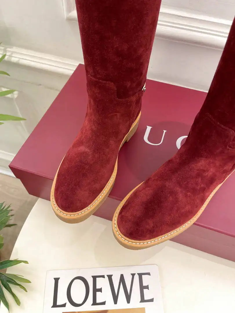 Gucci 805312 Women Boots with slim Horsebit Suede Leather G77395