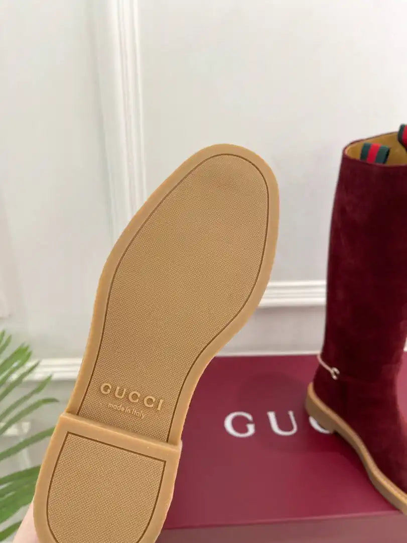 Gucci 805312 Women Boots with slim Horsebit Suede Leather G77395
