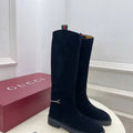 Gucci 805312 Women Boots with slim Horsebit Suede Leather G77396