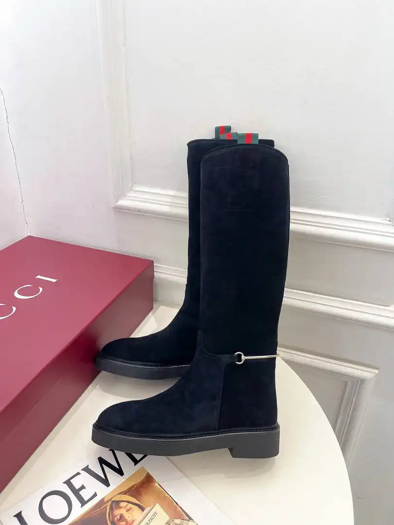 Gucci 805312 Women Boots with slim Horsebit Suede Leather G77396