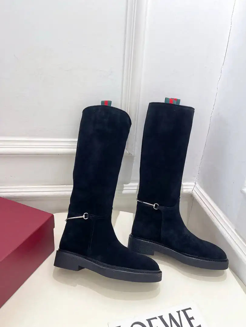 Gucci 805312 Women Boots with slim Horsebit Suede Leather G77396