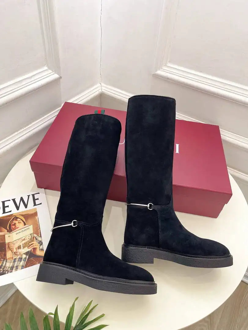 Gucci 805312 Women Boots with slim Horsebit Suede Leather G77396