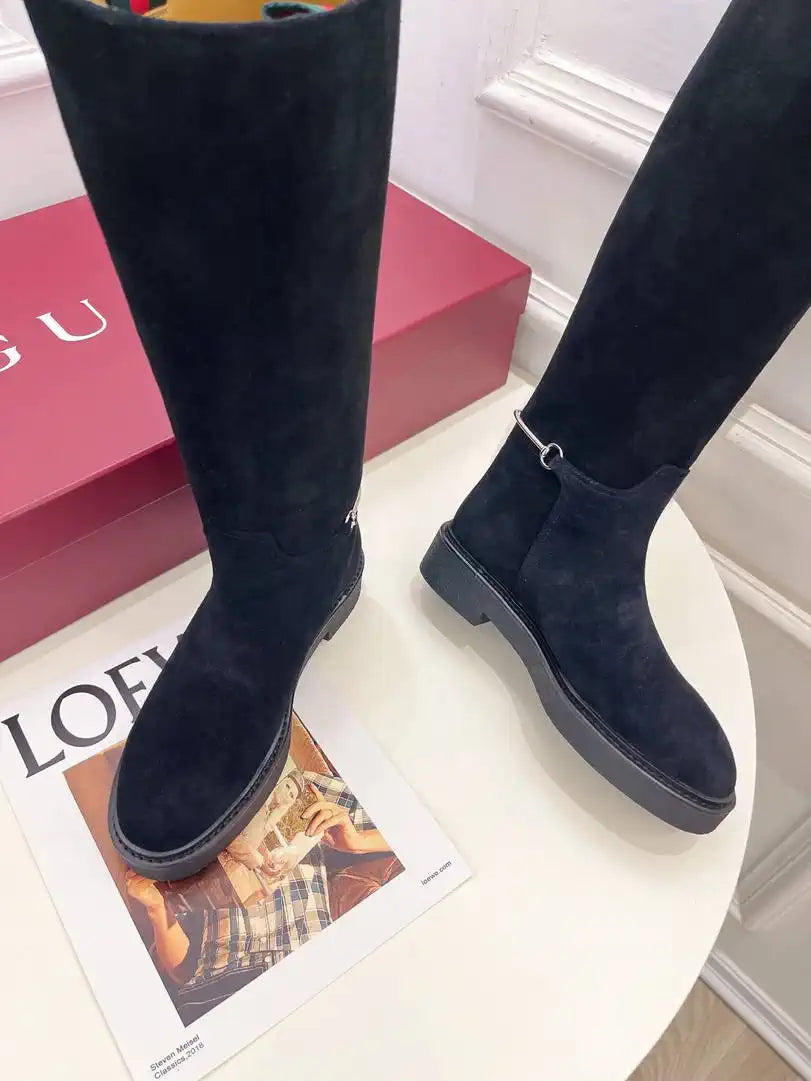 Gucci 805312 Women Boots with slim Horsebit Suede Leather G77396