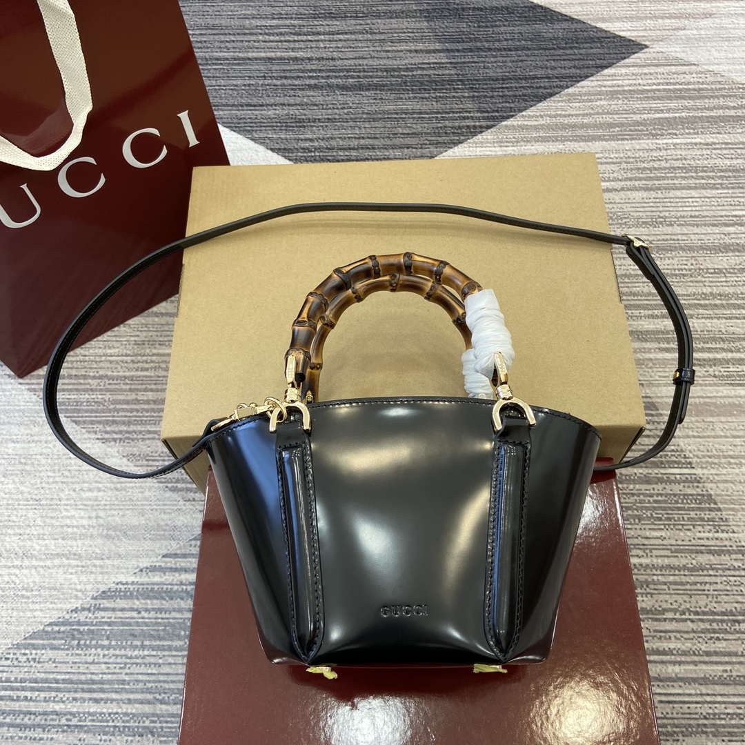 Gucci 805832 Mini Bamboo Top Handle Tote Bag Black - Default Title - View 1