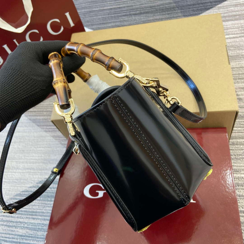 Gucci 805832 Mini Bamboo Top Handle Tote Bag Black