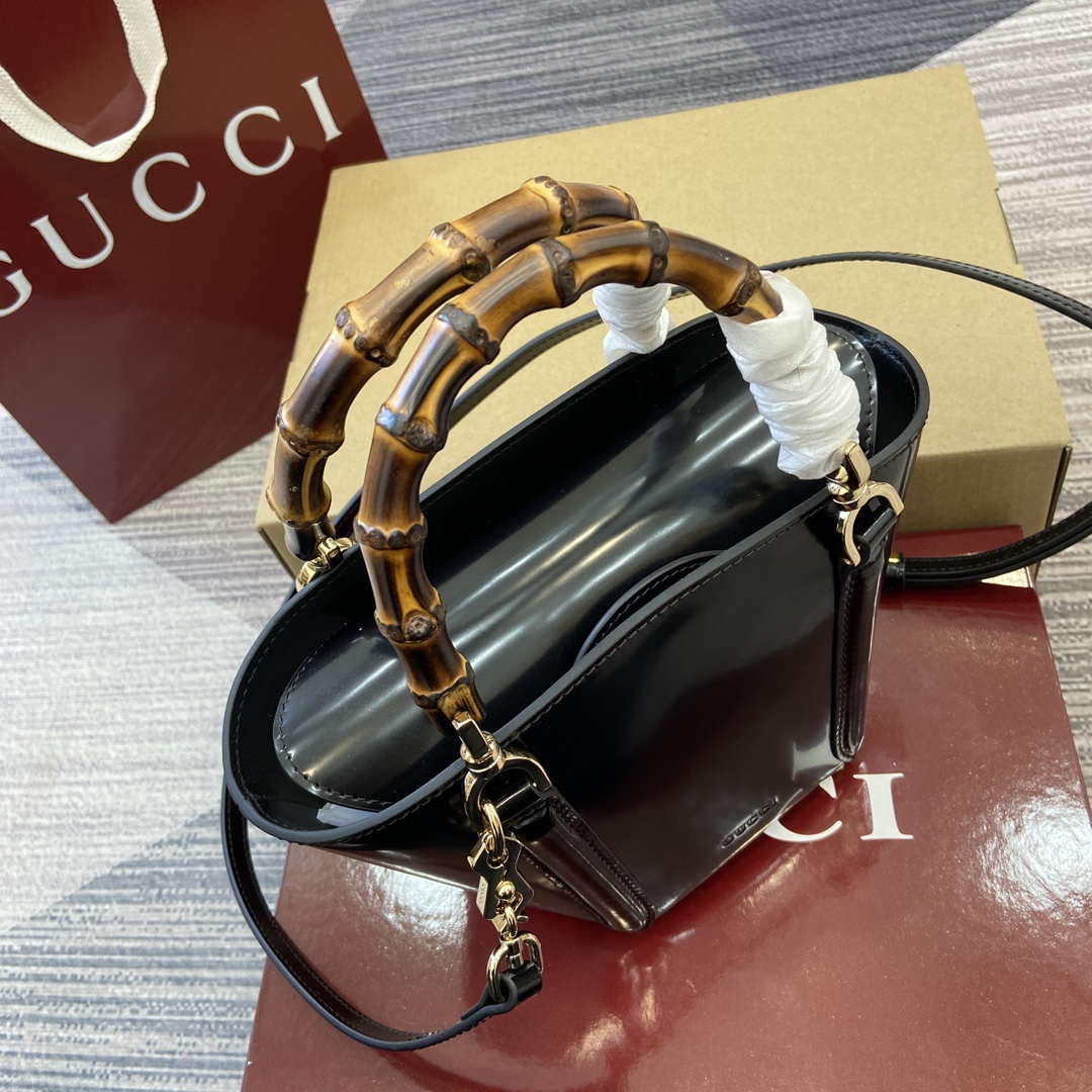 Gucci 805832 Mini Bamboo Top Handle Tote Bag Black