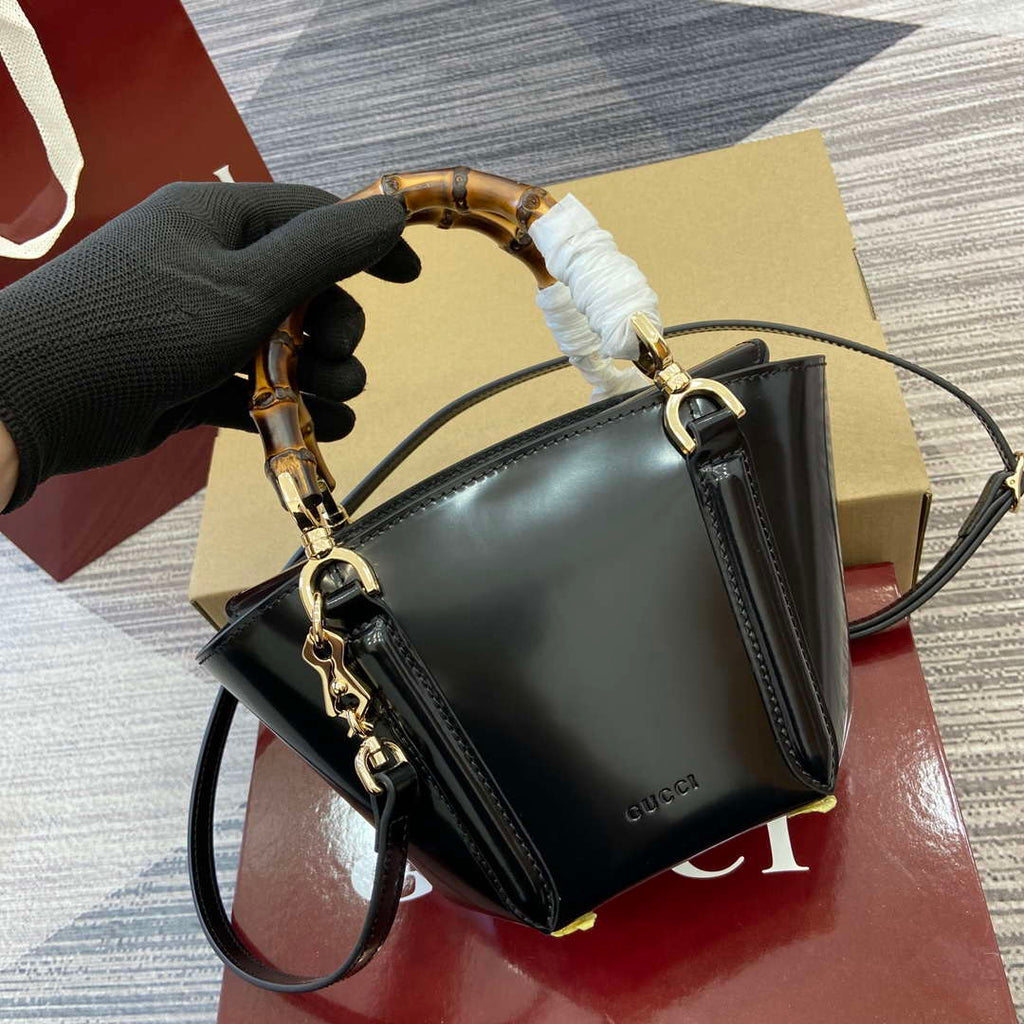 Gucci 805832 Mini Bamboo Top Handle Tote Bag Black
