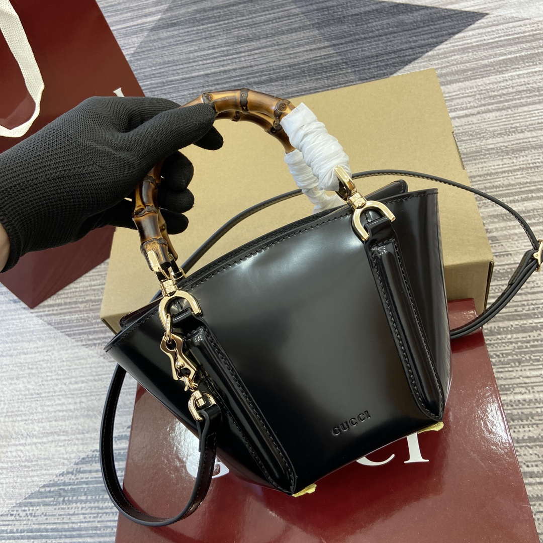 Gucci 805832 Mini Bamboo Top Handle Tote Bag Black