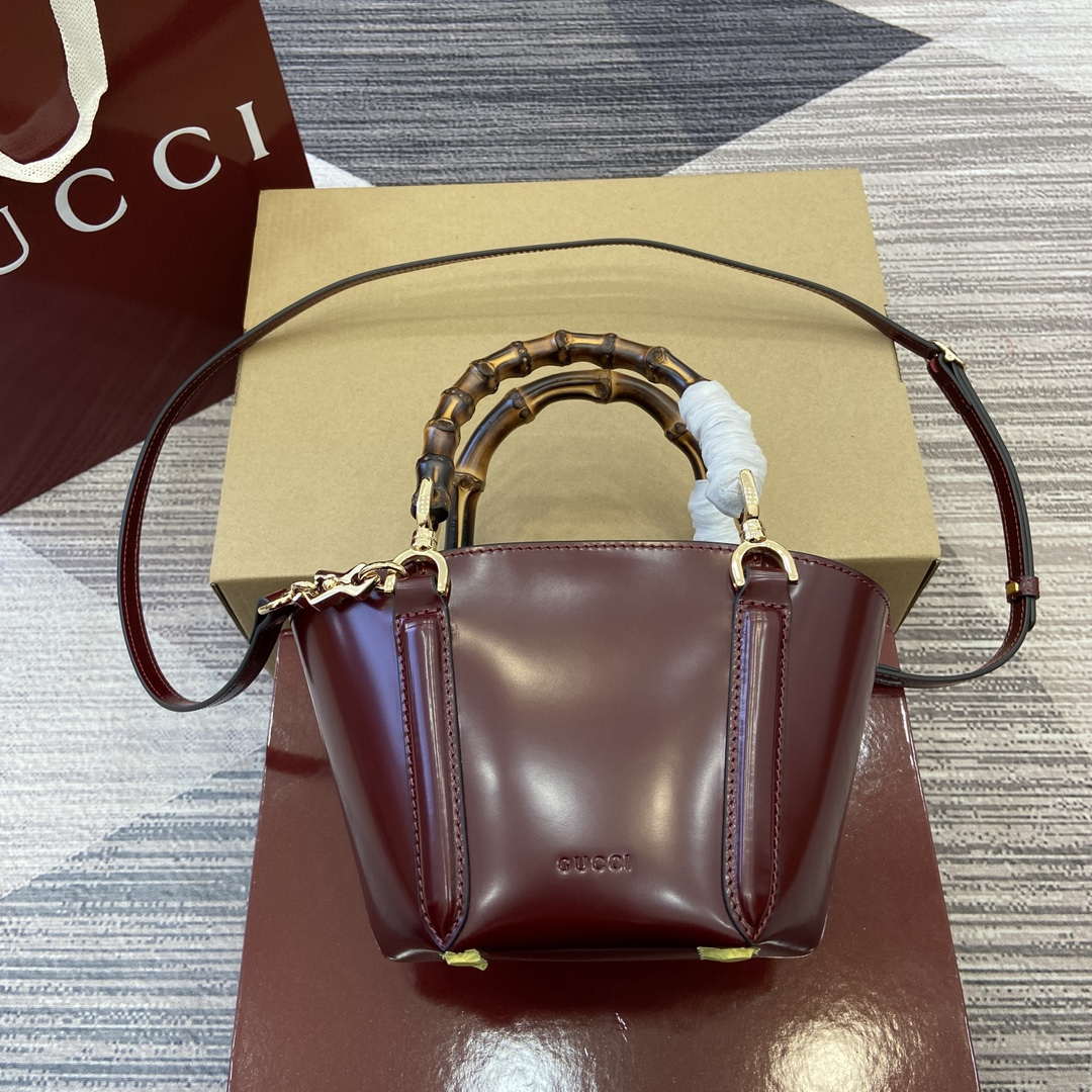 Gucci 805832 Mini Bamboo Top Handle Tote Bag Wine red