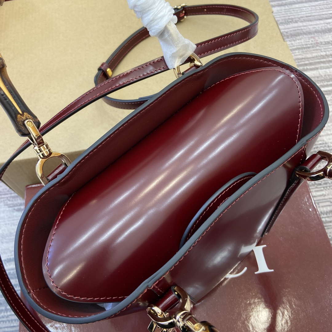Gucci 805832 Mini Bamboo Top Handle Tote Bag Wine red