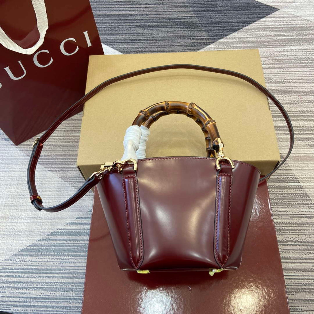 Gucci 805832 Mini Bamboo Top Handle Tote Bag Wine red