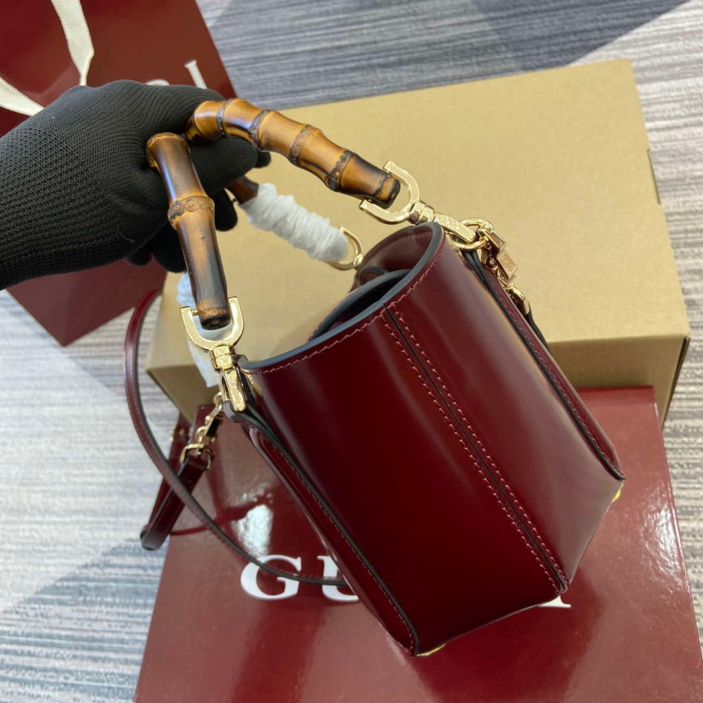 Gucci 805832 Mini Bamboo Top Handle Tote Bag Wine red