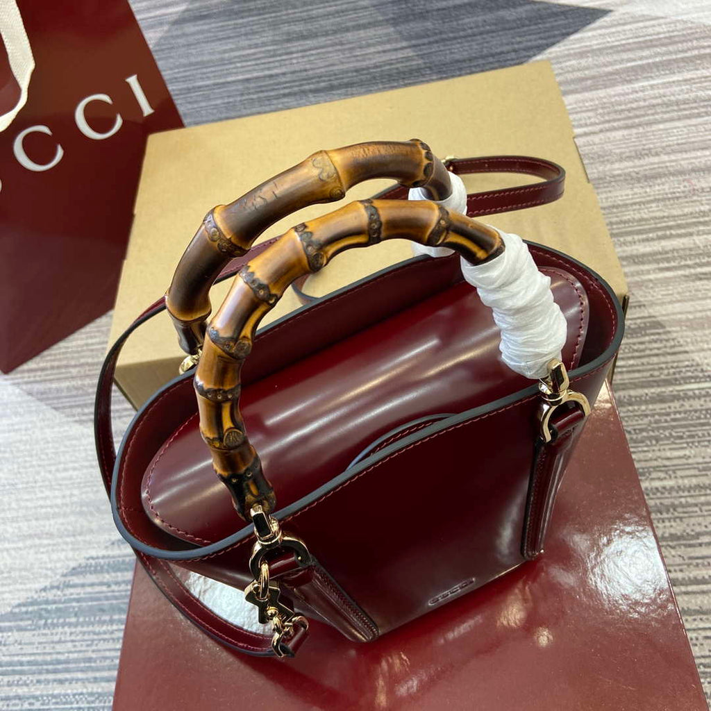 Gucci 805832 Mini Bamboo Top Handle Tote Bag Wine red
