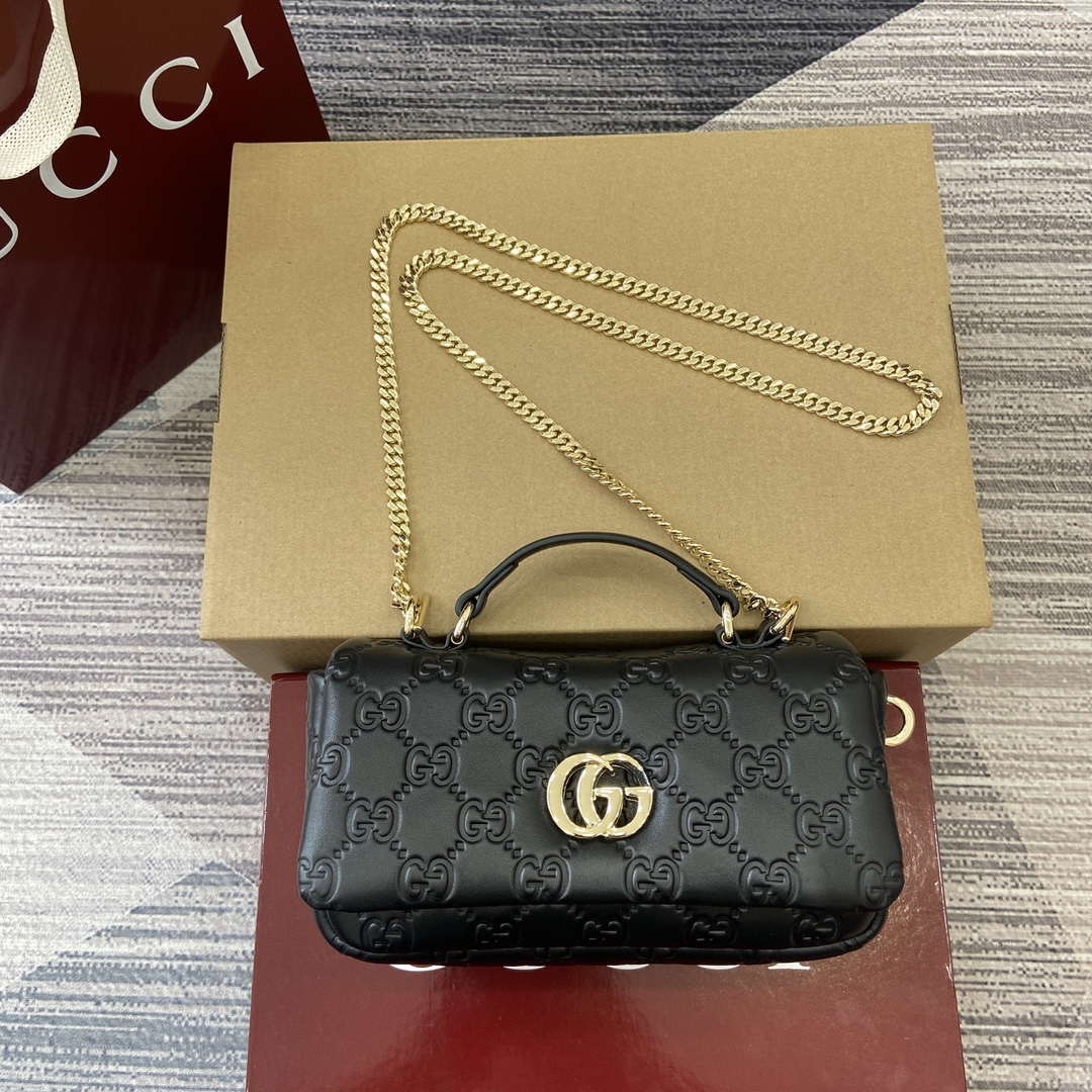 Gucci 806017 GG Milano Mini Top Handle Bag Black GG puffy leather - Default Title - View 1