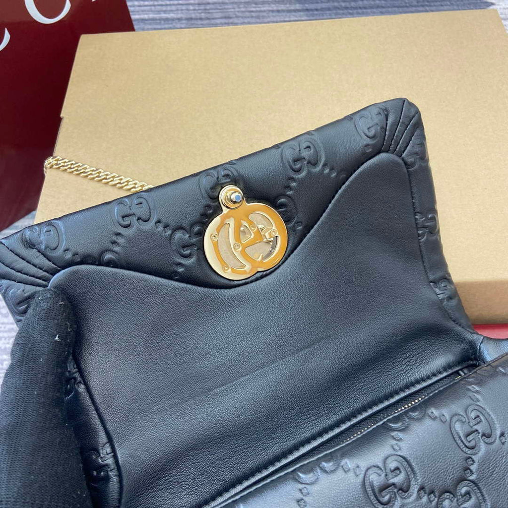 Gucci 806017 GG Milano Mini Top Handle Bag Black GG puffy leather